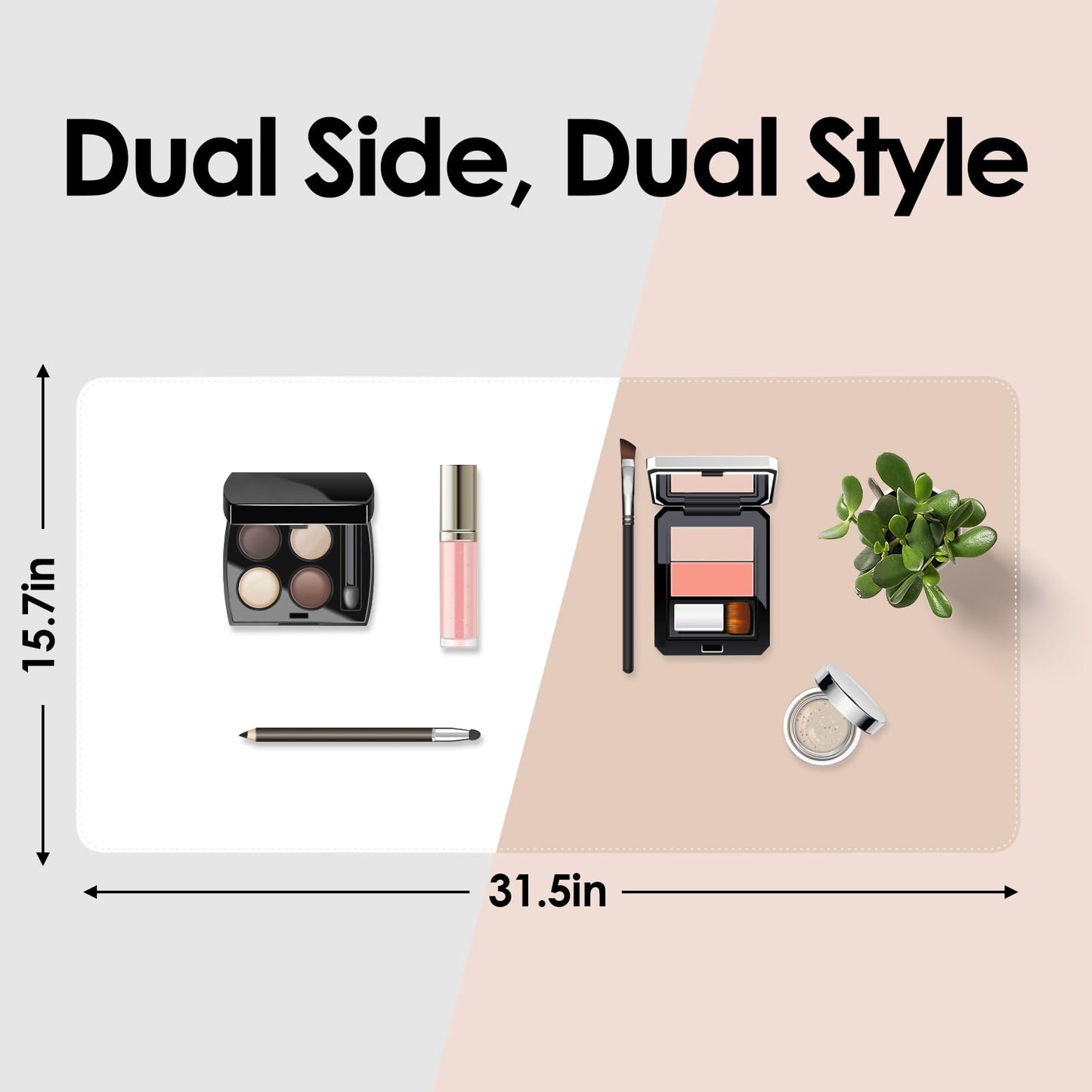 Makeup Mat for Vanity to Protect Desk Top 31.5 x 15.7 in, Dual-Sided Makeup Mat, Easy to Clean Desk Pad - Waterproof and Oilproof Vanity Accessories (White and Khaki)