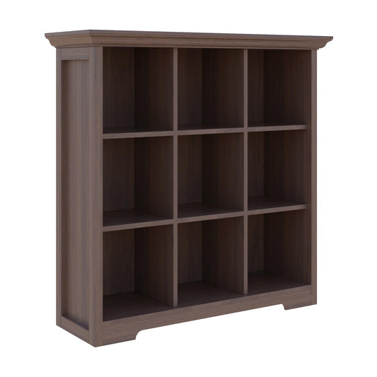 OSCHF Cube Shelf Bookcase with Base - Wooden 3 Tiers Floor Standing Low Storage Cabinet for Home and Office, 9-Cube Lattice Bookshelf, Walnut