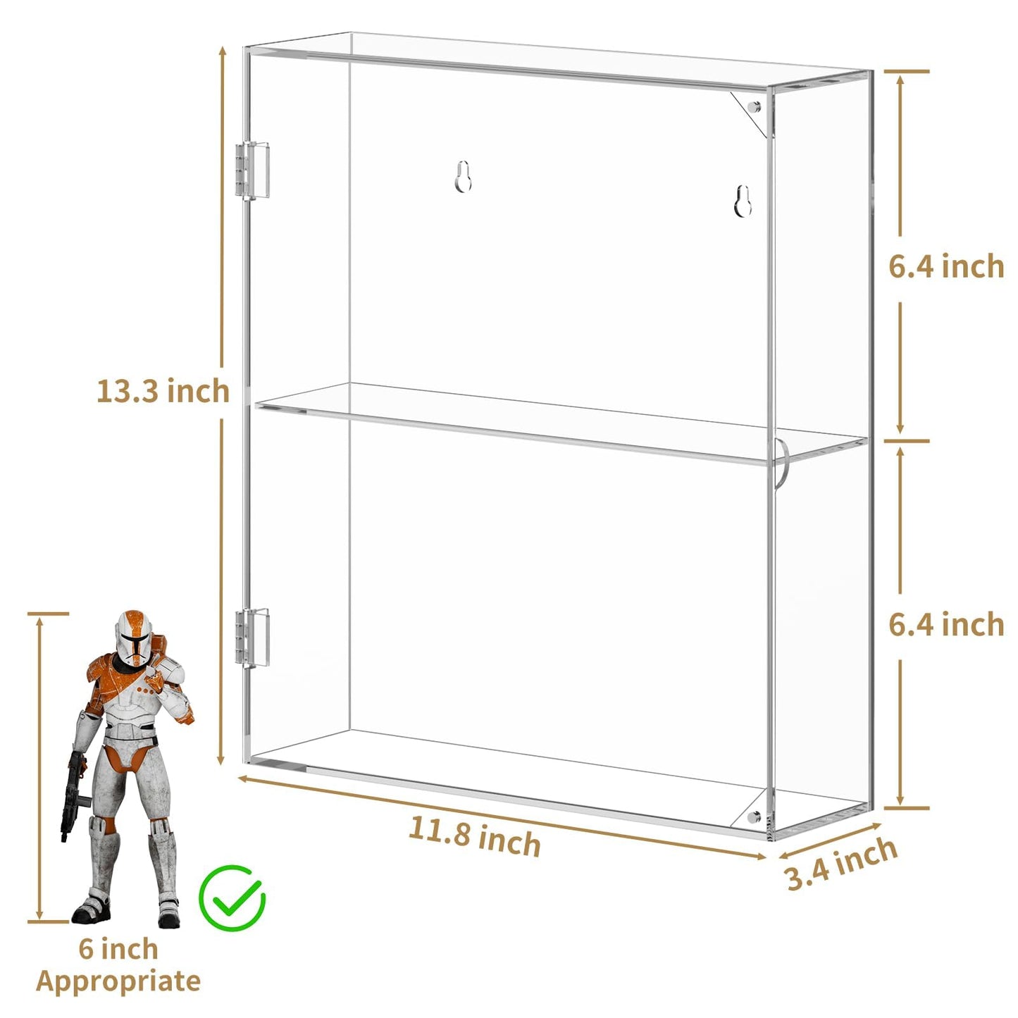 NIUBEE Acrylic Display Case, Clear Display Case for Funko Pop Figures, Wall Mounted or Desktop Dustproof Display Cabinet Box for Collectibles,Rock,Crystals,Mini Toys,Amiibo (2 Tiers