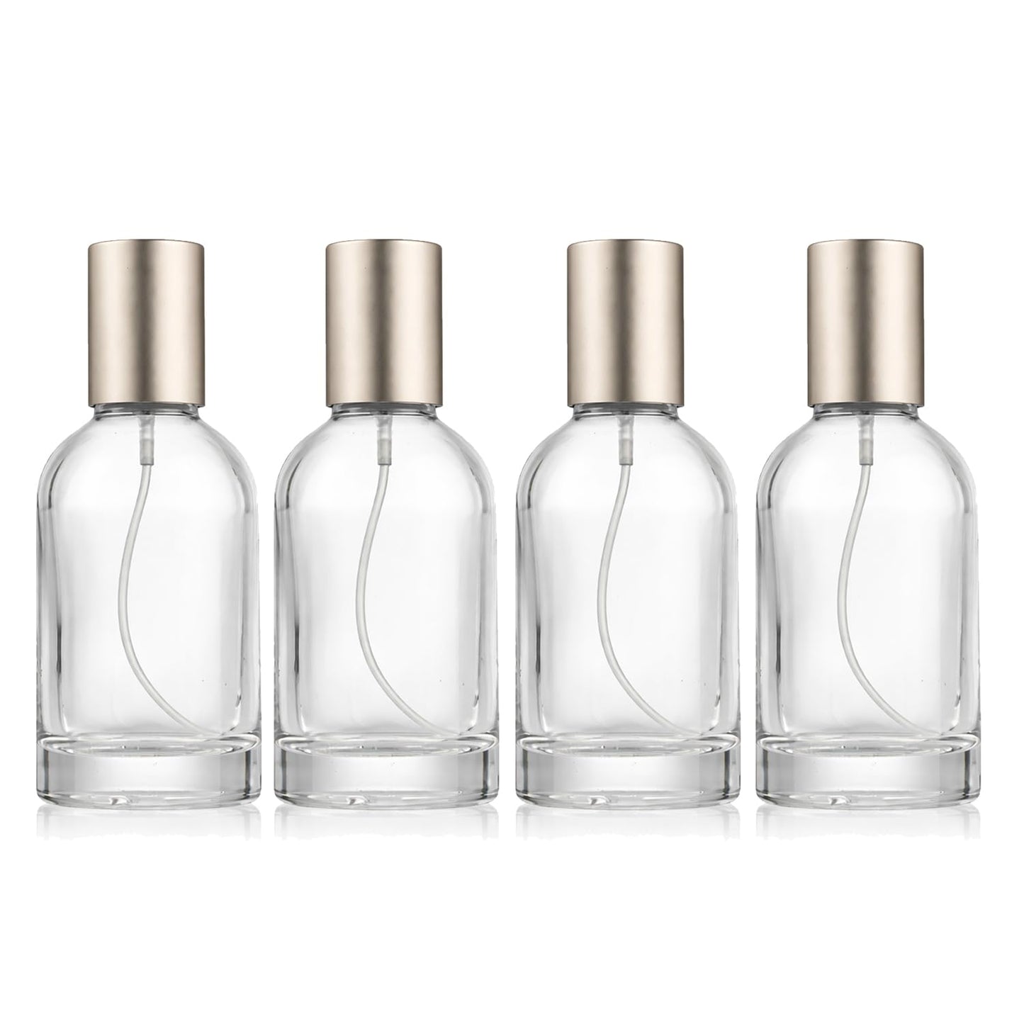 ROHIJALE 50ml/1.7oz Clear Glass Spray Bottles 4 Pack, Refillable Fine Mist Perfume Bottles with Silver Caps, Empty Atomizer Spray Bottle for Essential Oils, Travel Cosmetic Container,Facial Mist
