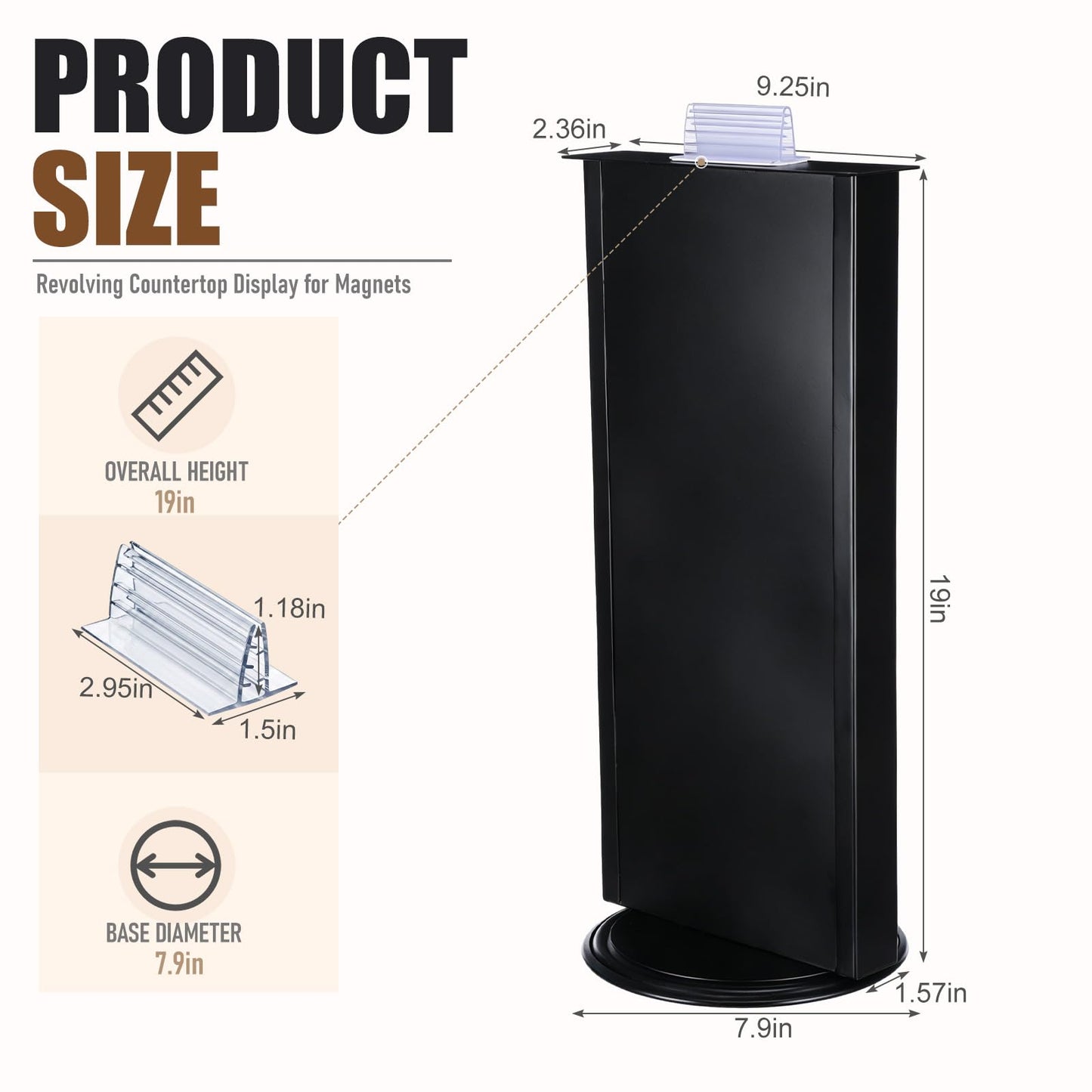ElaraBerry Metal Black 2-sided Revolving Countertop Display for Magnets Magnet Display Stand for Vendors Trade Show Booth Stand, Craft Shows Suitable for Magnetic Fridge Magnets 19 x 8.5 Inch