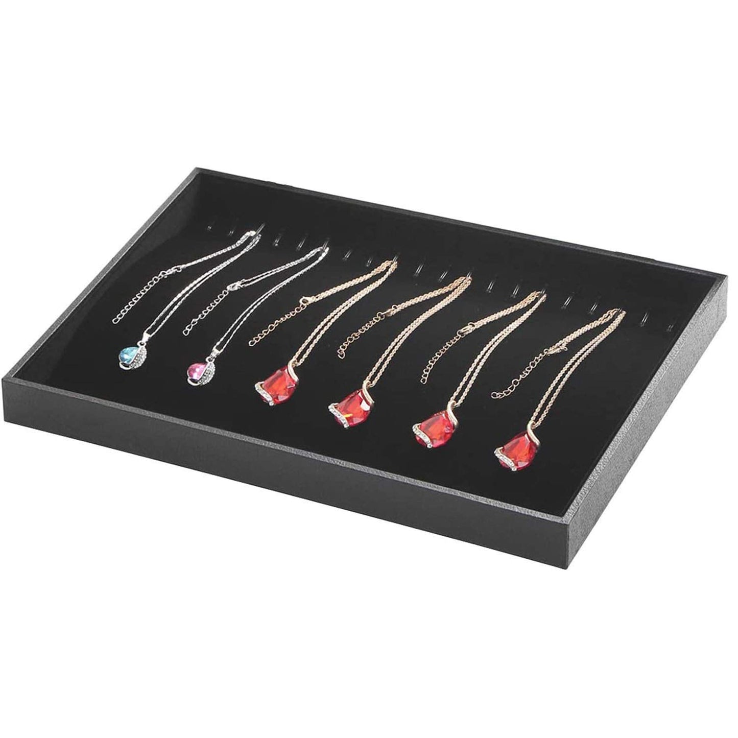 Black Velvet Stackable 20 Hooks Necklace Jewelry Tray Showcase Display Organizer Holder for Dresser Decorative Storage Box Case Single Plate for Little Girls Accessary, Women Long Hand Chains jewels