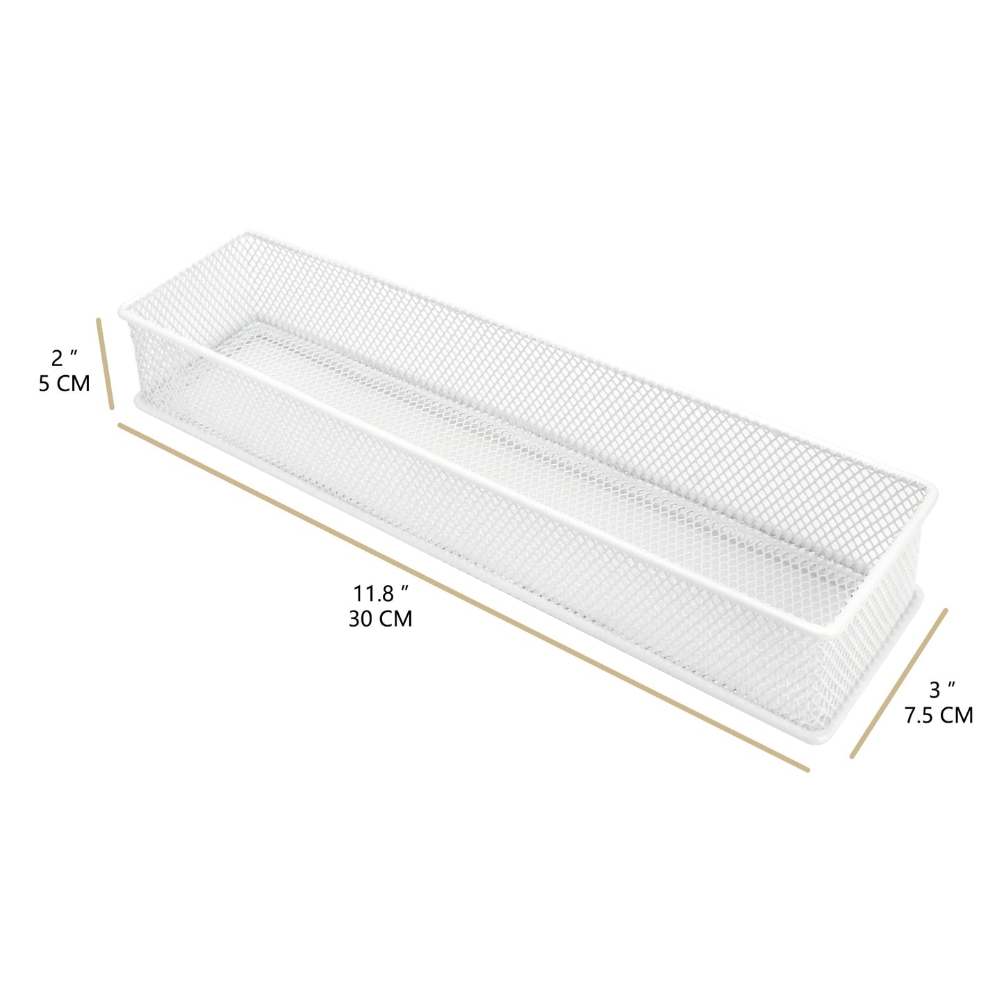 Annova Mesh Stackable Drawer Cabinet and Shelf Organizer Bins Storage Basket School Office Supply Holder Tray- Set of 2 (White, 3x12x2 Inch)