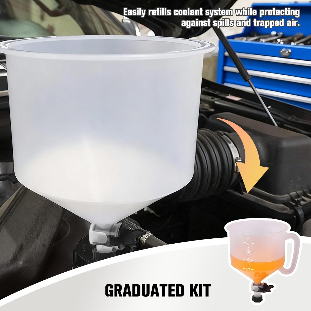 Zpana 15PCS Car Coolant Funnel Kit, No-Spill Vehicle Radiator Filling Funnel Bleeder with Adapters, No-Leak Auto Radiator Burping Filler, Universal for SUV RV Truck (Yellow)