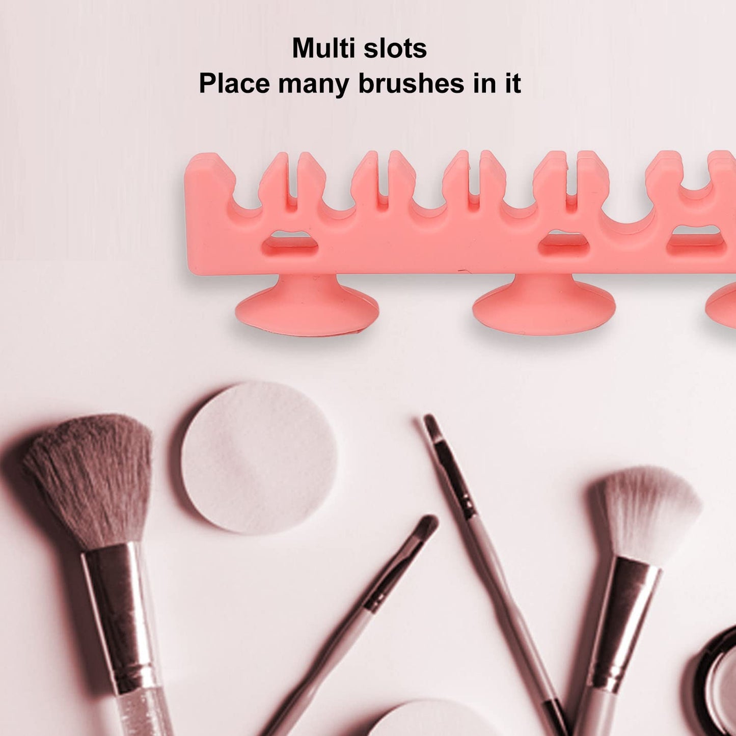 Sonew Silicone Wall Mounted Makeup Brush Rack, Blue, Large, 2 Shelves, Multifunctional, Soft and Gentle, Self-Absorbing Suction Cups, for Cosmetics and Small Items