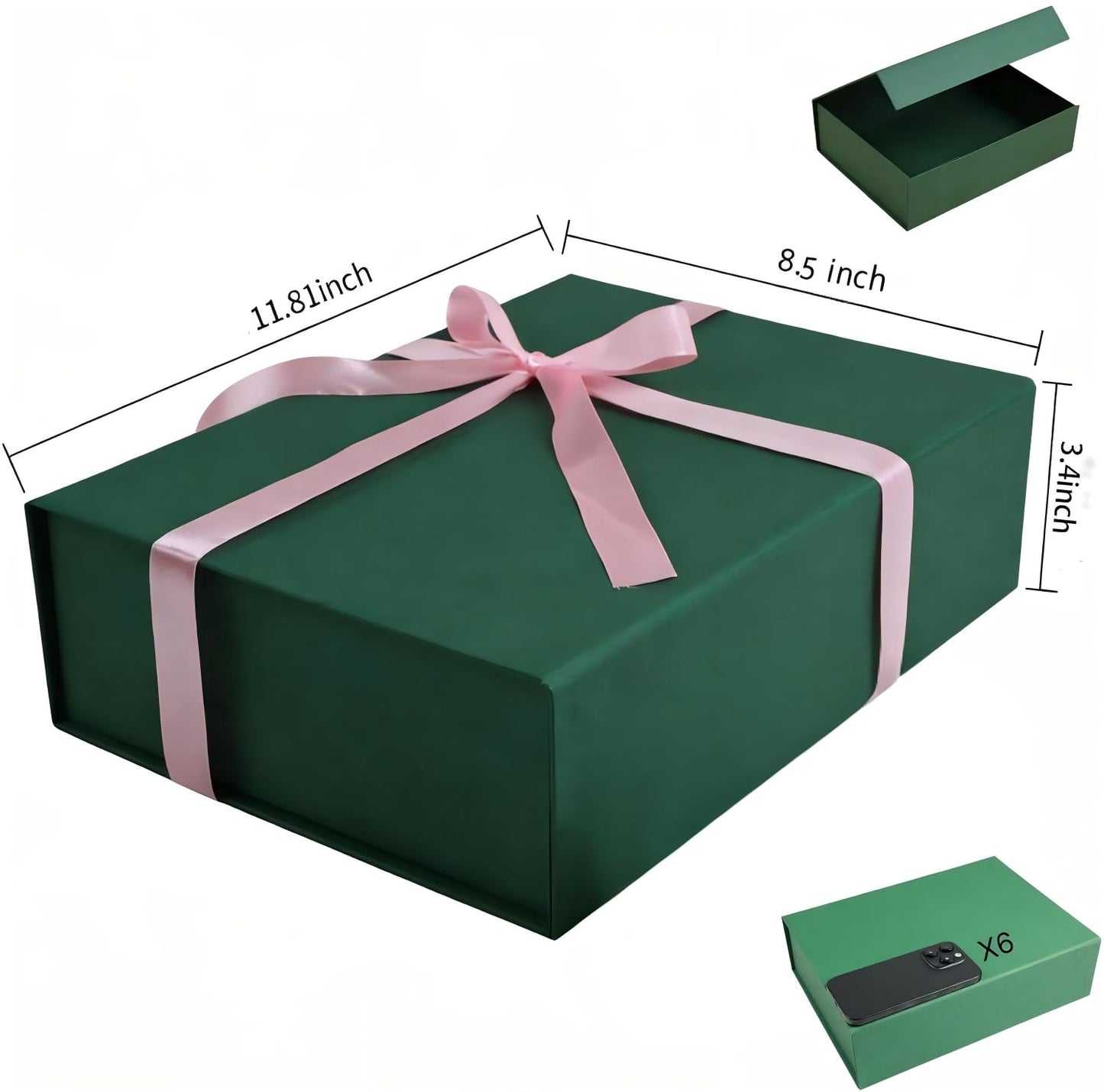 QDHATYME Gift Boxes Set of 3, Magnetic Closure Gift Box, 11.81x8.46x3.35 Inches Collapsible Luxury Gift Packaging Box with Gift Card & Champagne Ribbon, Reusable Present Box for Birthday, Wedding, Christmas, Mother's Day, Father's Day, Graduation, All Occ