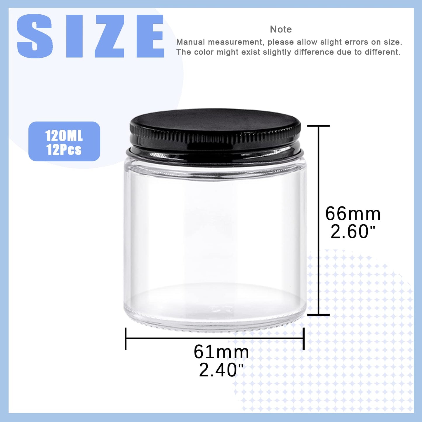 Glarks 12 Pack 4oz Glass Jars with Lids, Round Clear Glass Jars with Inner Liner and Black Lids for Storing Creams, Beauty Products, Cosmetic and Ointments