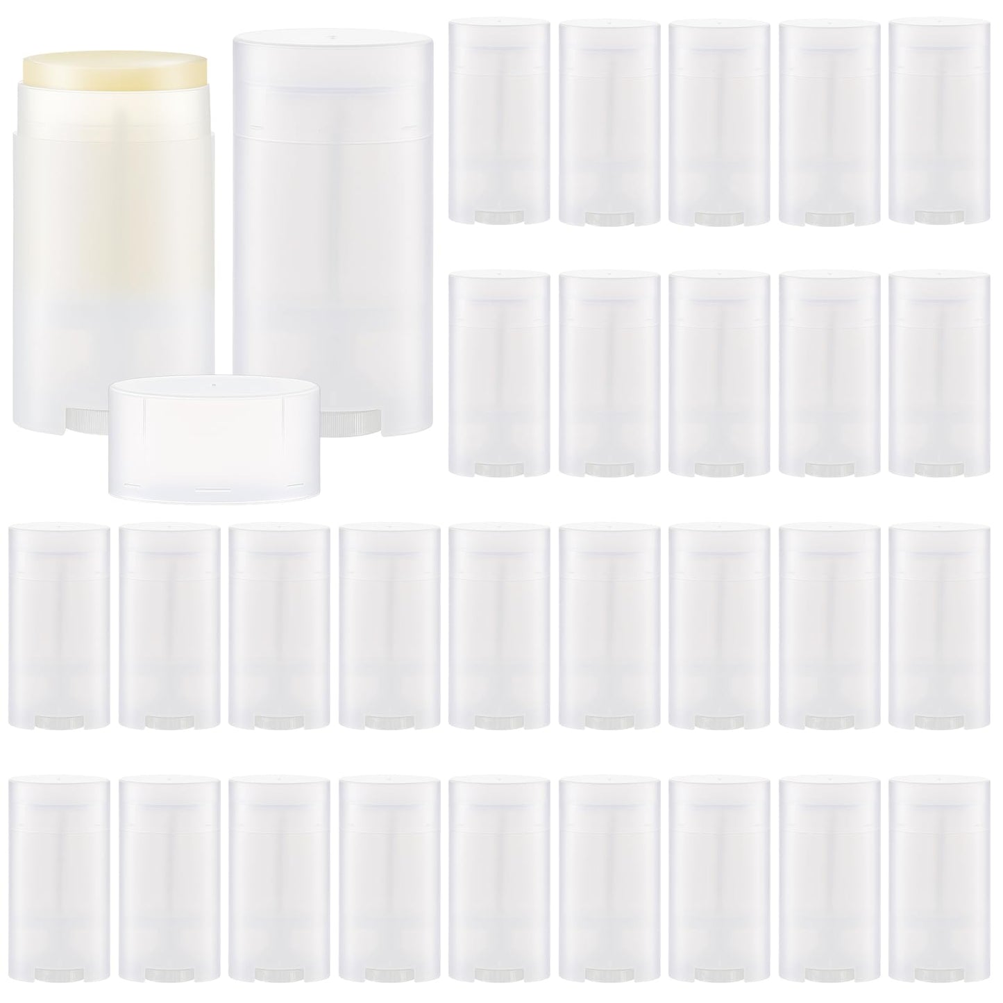 Teenyyou 30 Pack Empty Deodorant Containers, Bottom Filling, Plastic Oval Refillable Deodorant Containers Twist up Oval Lip Balm Tube for DIY Deodorants Lipstick Crayon Lotion(75ml/2.5oz,Clear)