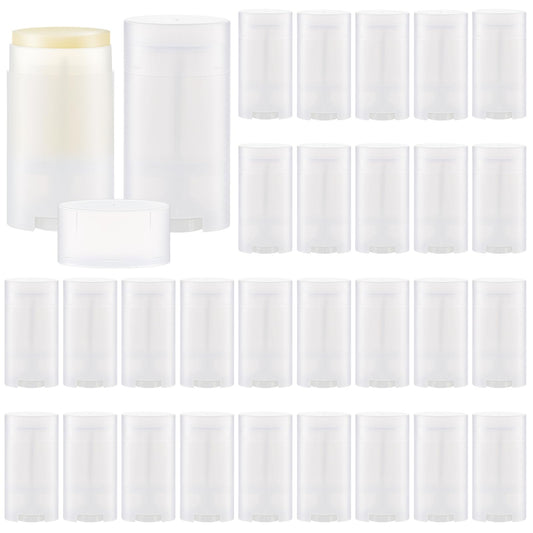 Teenyyou 30 Pack Empty Deodorant Containers, Bottom Filling, Plastic Oval Refillable Deodorant Containers Twist up Oval Lip Balm Tube for DIY Deodorants Lipstick Crayon Lotion(75ml/2.5oz,Clear)