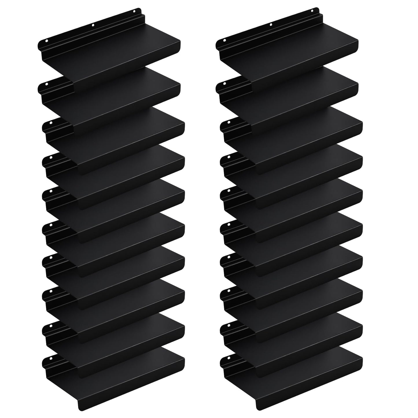 SNOGSWOG 10X4.3 Inch Slatwall Shelves Set of 20, Metal Slat Wall Shelves Accessories, Black Flat Display Shelves for Slat, Metal Retail Display for Storage and Organization