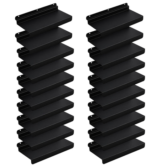 SNOGSWOG 10X4.3 Inch Slatwall Shelves Set of 20, Metal Slat Wall Shelves Accessories, Black Flat Display Shelves for Slat, Metal Retail Display for Storage and Organization