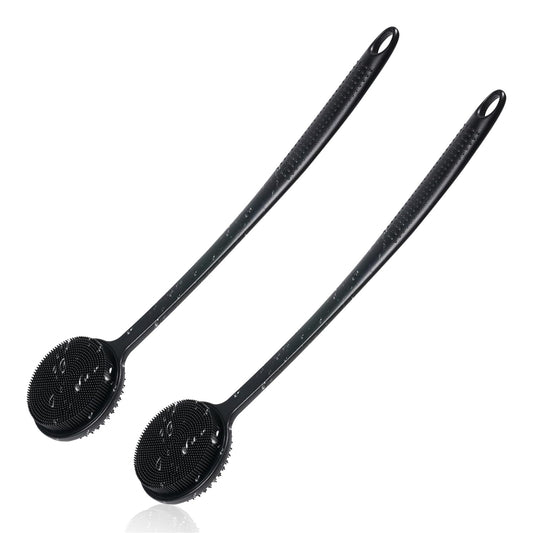 2 Pack Back Scrubber for Shower, 17in Lengthen Long Handle Body Brush, Double Sided Shower Brush for Shower Exfoliating and Massage Can Produce Rich Foam, Long Handle Back Scrubber for Men