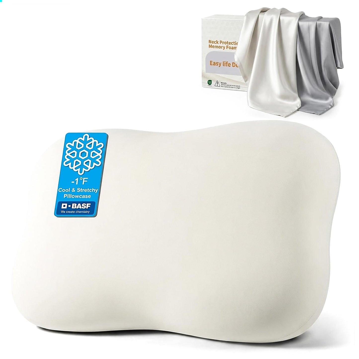 doudou Cervical Pillow for Side Sleepers - Neck Pain Relief Pillow with 3-5 Second Slow Rebound Memory Foam, 360° Ergonomic Support & Cooling Odor-Resistant Pillowcase for Home, Bed, Dorm Use