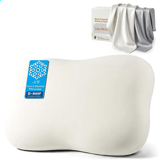 doudou Cervical Pillow for Side Sleepers - Neck Pain Relief Pillow with 3-5 Second Slow Rebound Memory Foam, 360° Ergonomic Support & Cooling Odor-Resistant Pillowcase for Home, Bed, Dorm Use