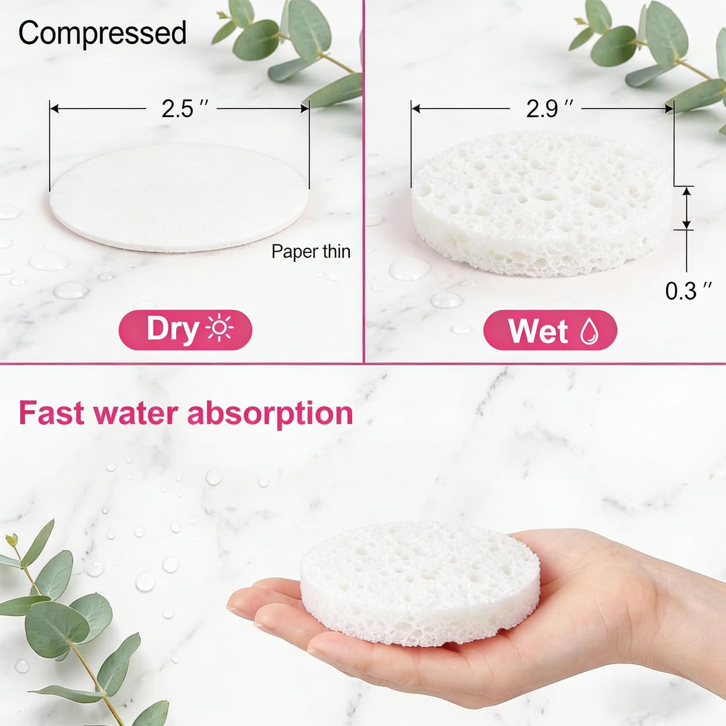 180 PCS Compressed Facial Sponges, Natural Eco Friendly Cellulose Face Sponges for Cleansing, Exfoliating, Makeup Removal, Pore Care, Esthetician Sponges for SPA Travel Daily Use