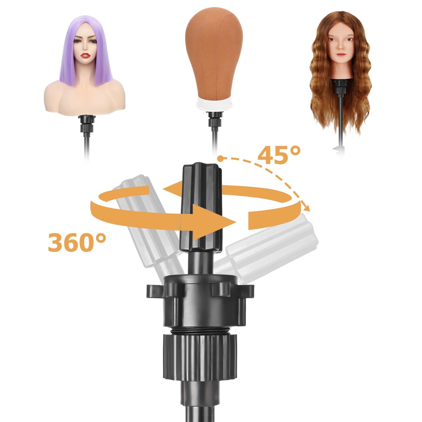 Pet Baby Mannequin Head Stand, Adjustable Wig Stand, Reinforced Metal Mannequin Head Stand for Cosmetology Hairdressing Training, Black