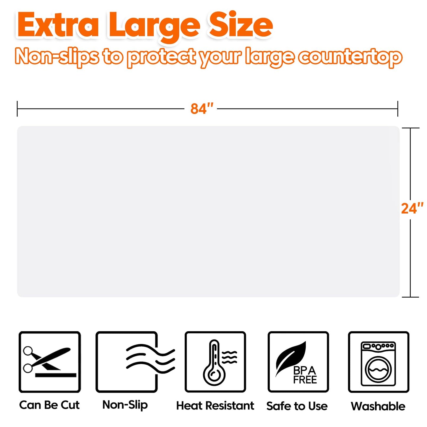 Extra Large Silicone Mat, 84”x24” Heat Resistant Mats for Countertop, Cuttable Waterproof Kitchen Counter Mat, Multipurpose Countertop Protector Mat, Silicone Mats for Kitchen Counter (Translucent)