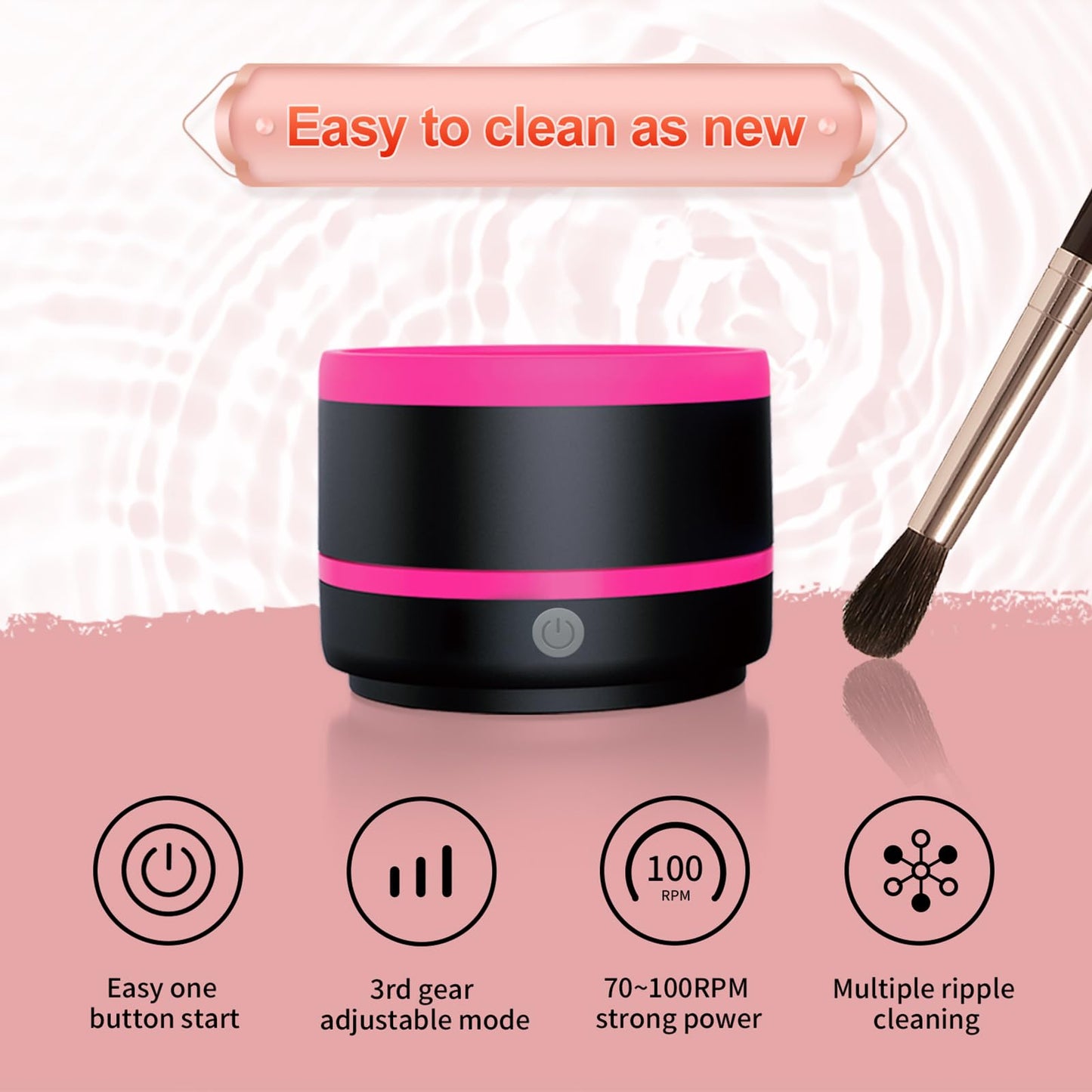 Electric Makeup Brush Cleaner - USB Makeup Brush Cleaner Machine, Powerful Friction Removes Residue on Make up Brushes Set/Sponge/Powder Puffs, Efficient Cleaning, Portable Spinning Washer(Pink)