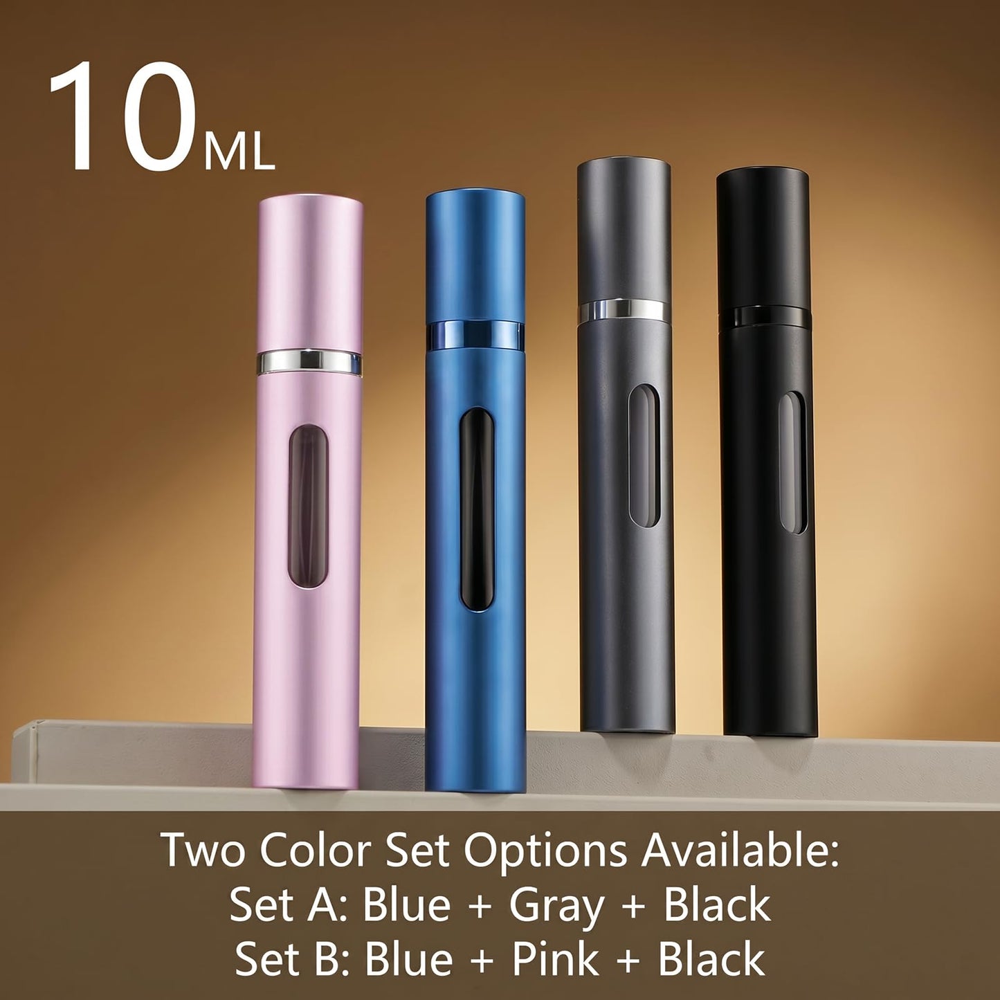 Topblux 3-Pack 10ml Refillable Travel Perfume Atomizer, Leakproof Bottom-Fill Spray Bottle, Compact Reusable Fragrance Dispenser for Women Men Gift (Black+Blue+Pink)