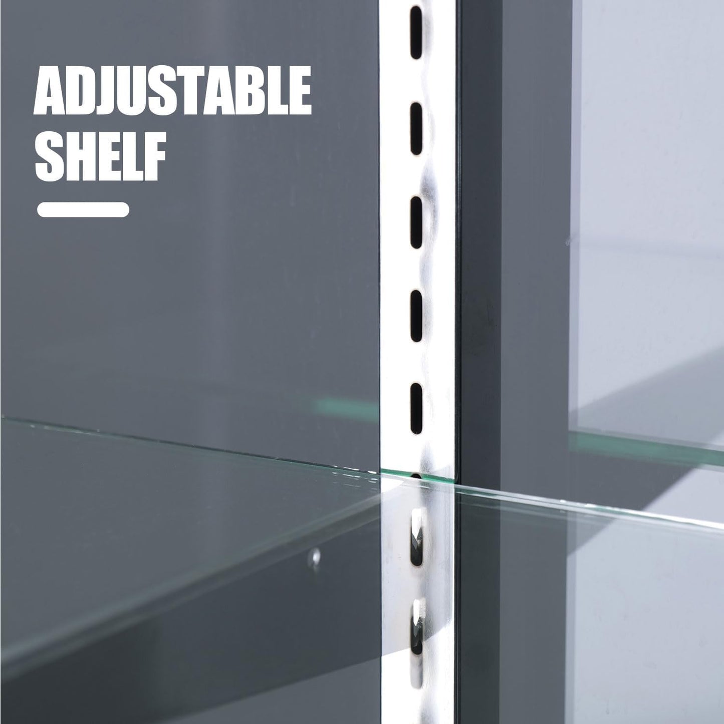 Retail Full Vision Showcasewith Aluminum Frame & Glass Adjustable Shelves, LED Lighting, Locking Design (Silvery, 4 ft)