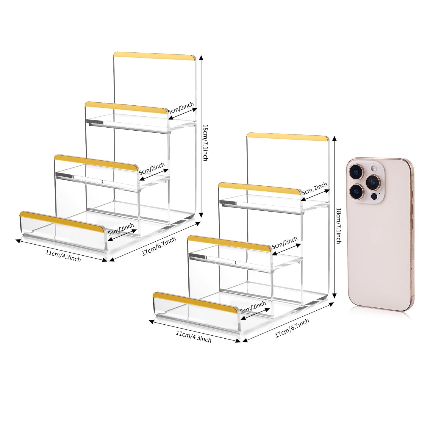 Jolboldy 2 Pack 3-Tier Wallet Display Stands, Acrylic Purse Display Stand, 4MM Thick Clear Clutch Holder Riser, 2" Spacing Counter Wallet Organizer for Sunglasses Jewelry Figures Perfume Retail Vendor