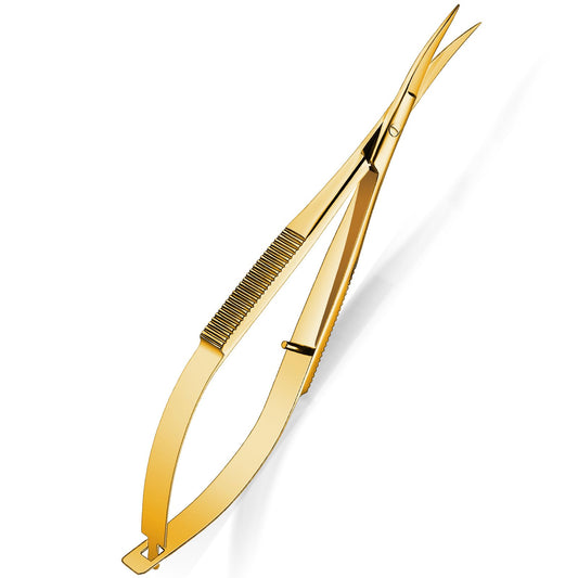 Hicarer 4.7 Inch Curved Stainless Steel Squeeze Scissors Grooming Trimming Scissors Eyebrow Embroidery Sewing Thread Snips Curved Tip Clippers Craft(Gold)