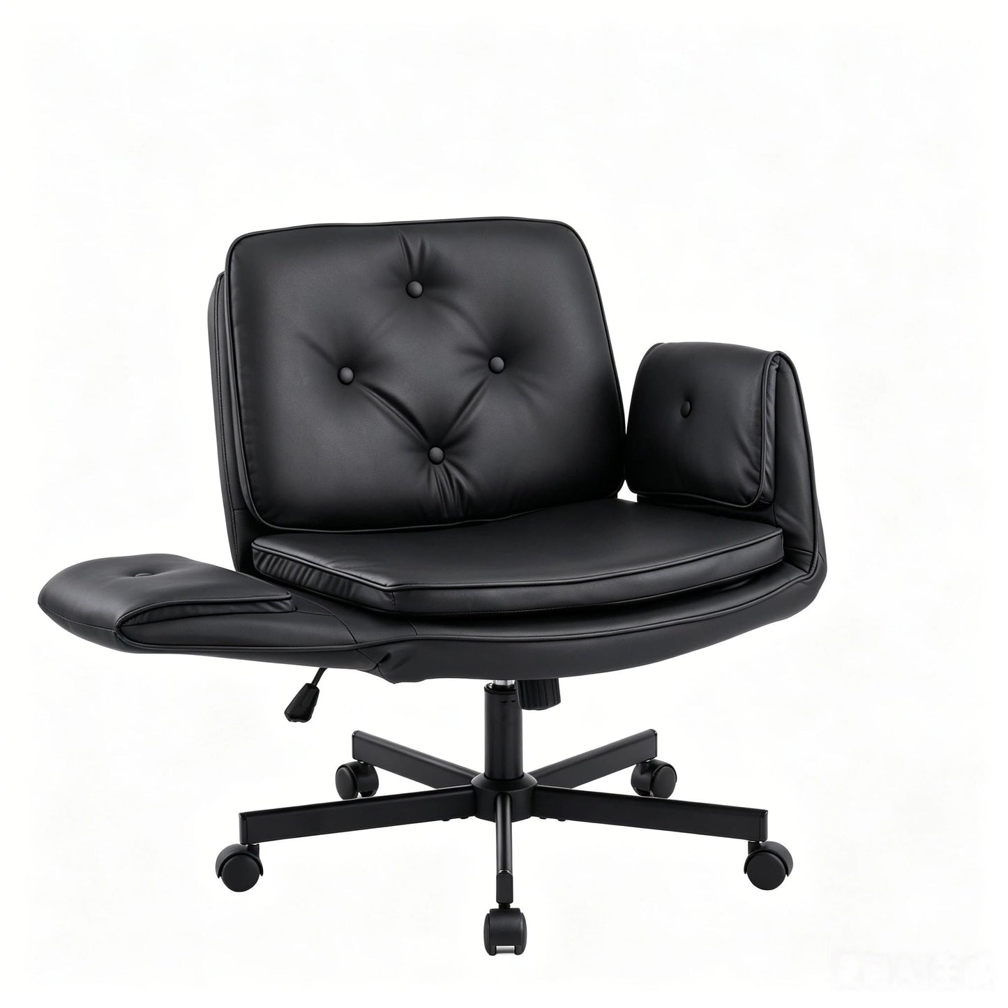 MOJAY Criss Cross Chair, Vanity Chair, Pretty Fancy Desk Chair, Cross Legged Office Chair for Girls, 360°Swivel Height Adjustable Reception Chair (Black PU)