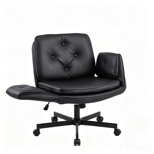 MOJAY Criss Cross Chair, Vanity Chair, Pretty Fancy Desk Chair, Cross Legged Office Chair for Girls, 360°Swivel Height Adjustable Reception Chair (Black PU)