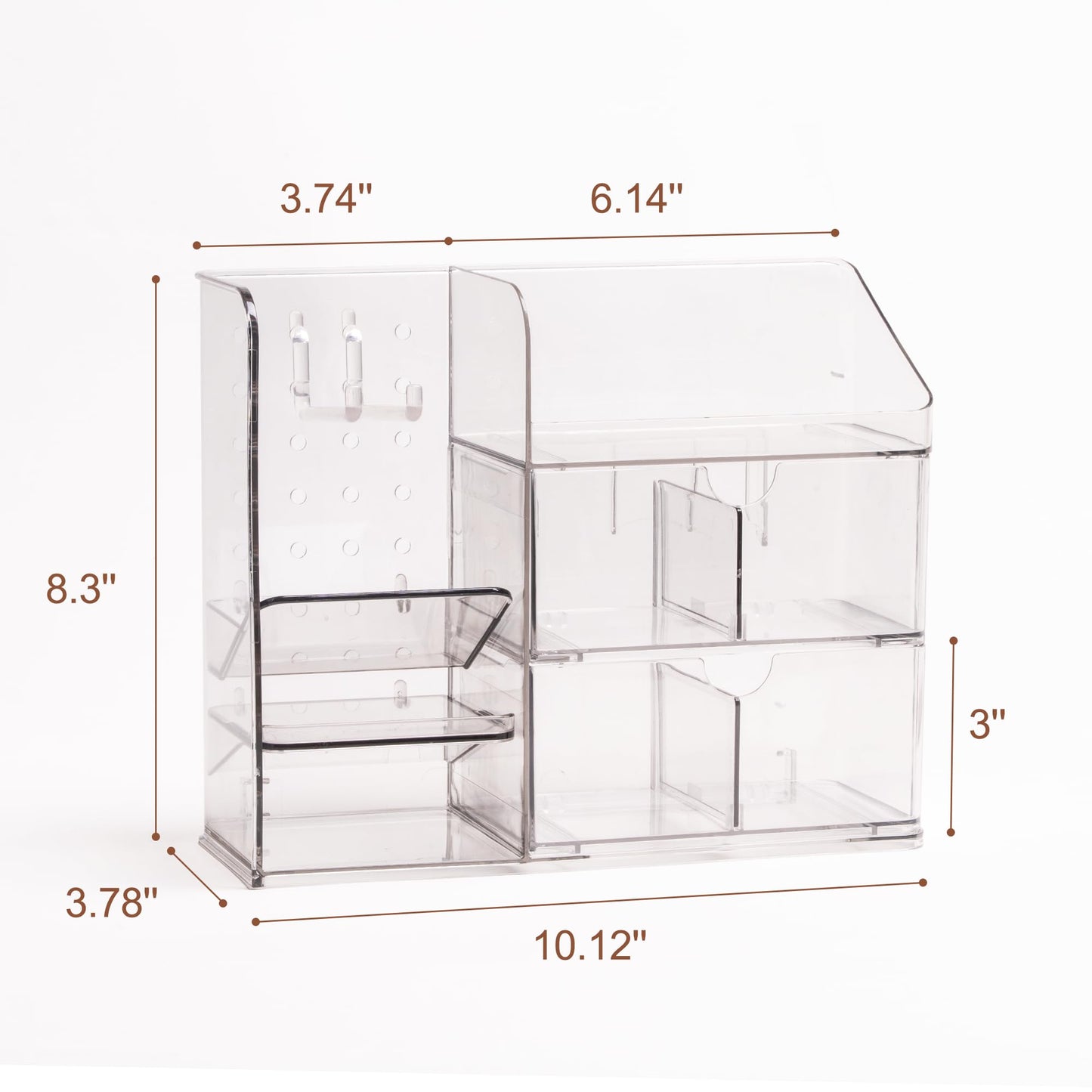 Cabbrix 3 Tier Clear Makeup Organizer with Drawer, 10''W Cosmetic Storage for Dresser Countertop and Bathroom Vanity, Beauty Holder for Lipstick Brush Skincare