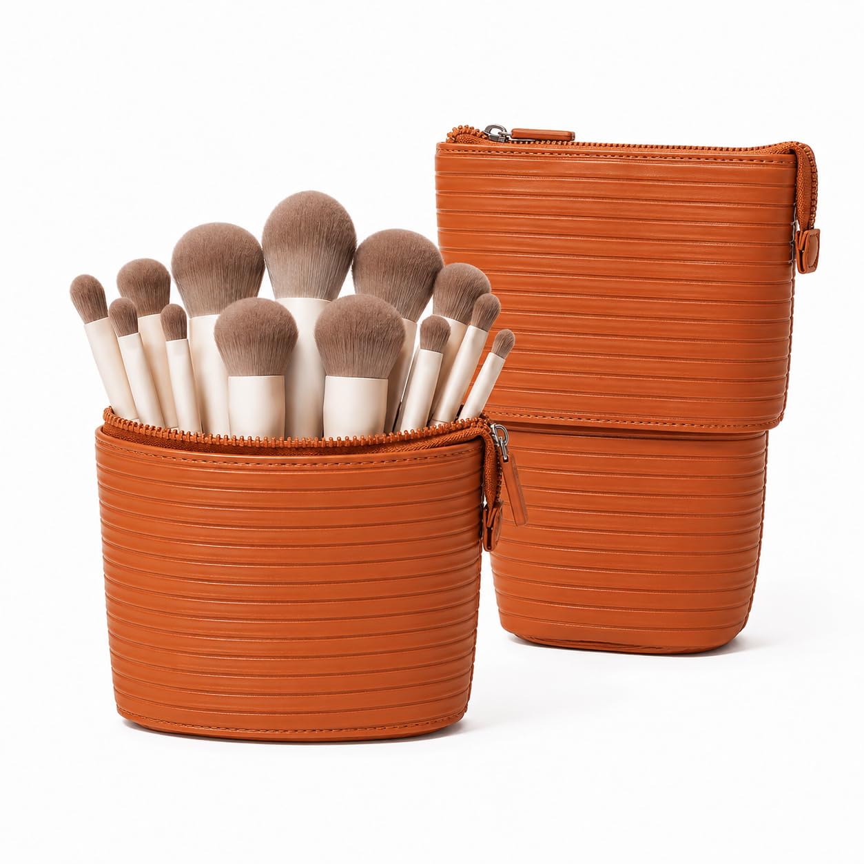 APT 1101 Convertible Travel Makeup Brush Bag, Stand-Up Brush Holder Pouch For Easy Access, Standing Portable Cosmetic Organizer, Organizer for Brushes, Beauty Tools & Accessories (Chocolate)