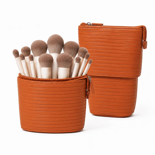 APT 1101 Convertible Travel Makeup Brush Bag, Stand-Up Brush Holder Pouch For Easy Access, Standing Portable Cosmetic Organizer, Organizer for Brushes, Beauty Tools & Accessories (Chocolate)