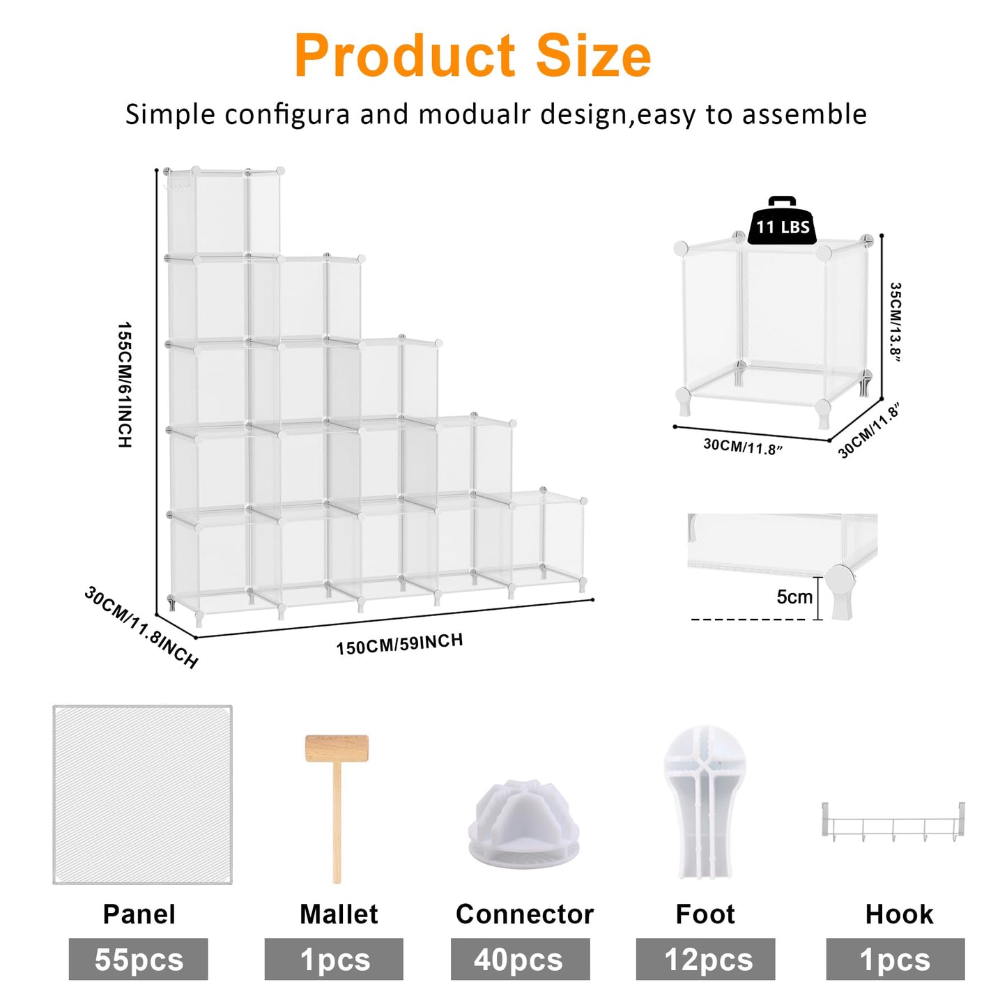 AWTATOS Cube Storage Organizer, 16 Cube Closet Organizers and Storage Shelves, DIY Stackable Bookshelf for Bedroom, Home, Translucent Twill