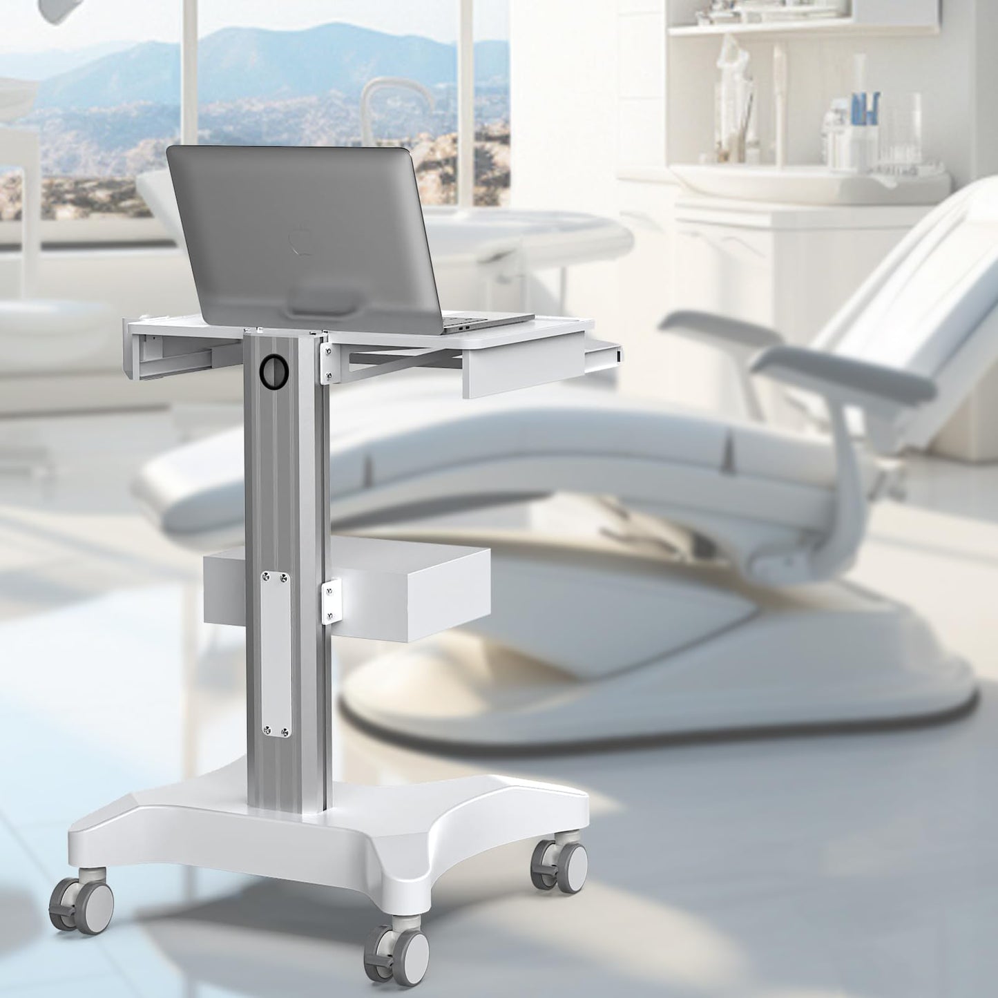 Yedaeop Medical Trolley Cart with Oral Scanner Holder, 30kg Load Laptop Tray Mobile Workstation on Wheels with a Drawer for Hospital Dental Clinics Beauty Salons