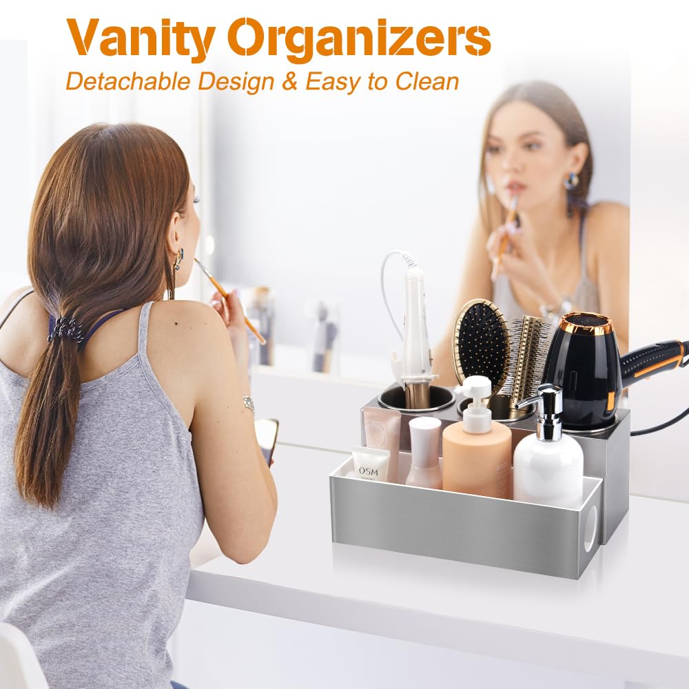 GFWARE Hair Tool Organizer - Bathroom Vanity Organizers and Storage, Hair Styling Accessories Hot Tools Organizer Hair Dryer, Blow Dryer, Curling Iron, Flat Iron, Hair Straightener, Silver