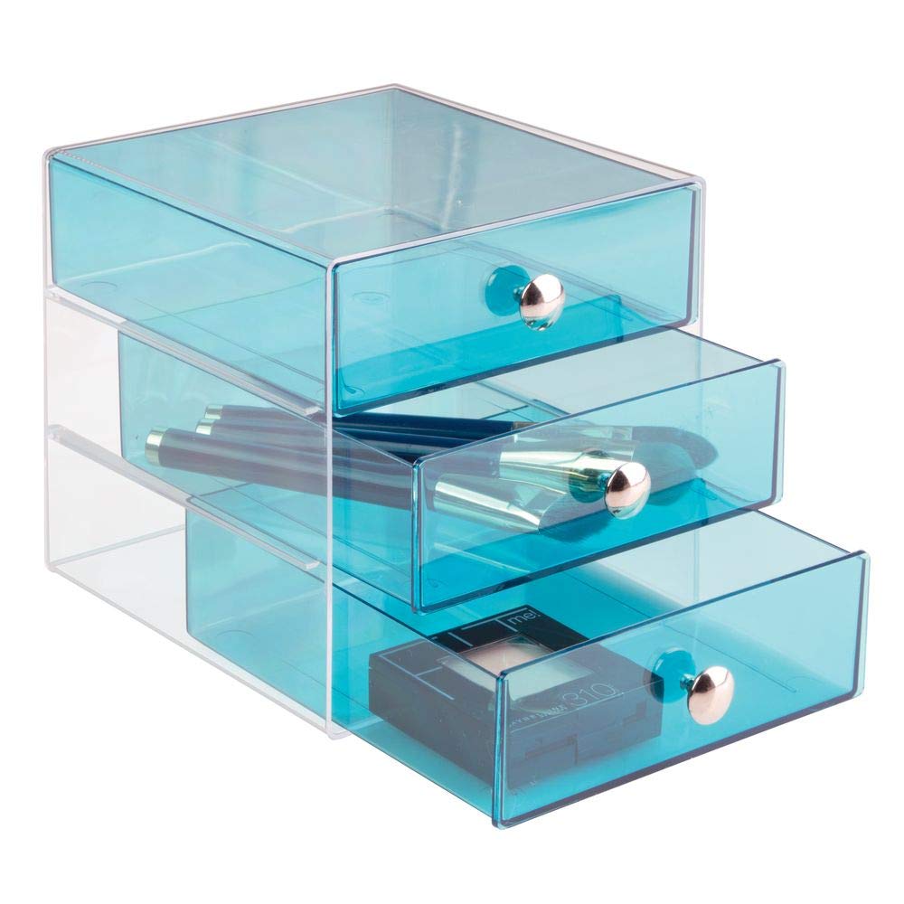 iDesign BPA-Free Plastic 3-Drawer Vanity Organizer - 6.5" x 6.5" x 6.5", Aqua