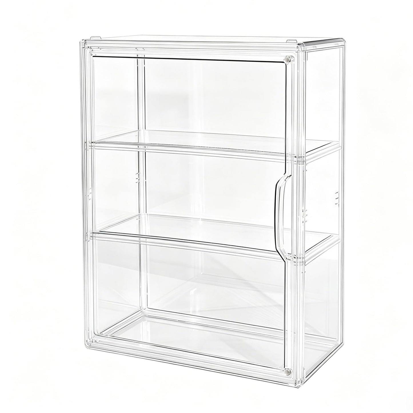 3 Tier Acrylic Display Case for Figures, Stackable Clear Storage Organizer Box with Magnetic Door & Adjustable Shelves for Collectibles, Action Figures & Miniatures, Wall-Mounted or Desktop Showcase