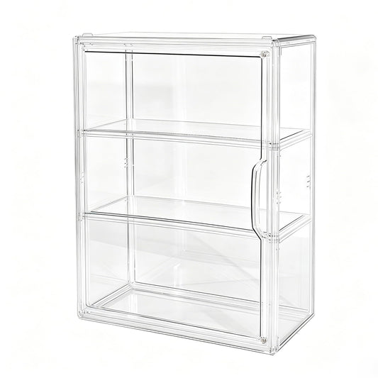 3 Tier Acrylic Display Case for Figures, Stackable Clear Storage Organizer Box with Magnetic Door & Adjustable Shelves for Collectibles, Action Figures & Miniatures, Wall-Mounted or Desktop Showcase