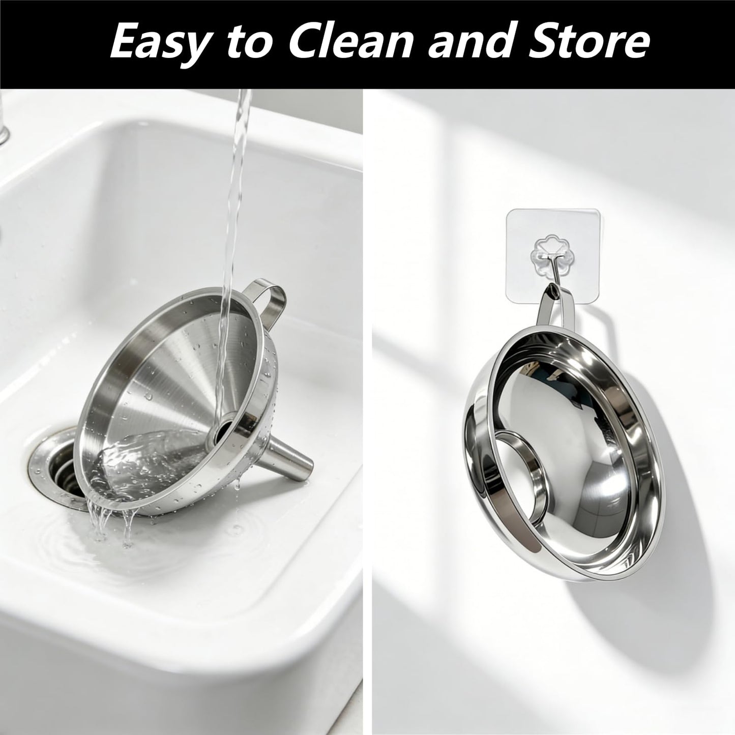 SWJLR Stainless Steel 2 Pack Funnel Set Long Spout Funnel for Narrow Neck Bottles (Oil, Sauce) Wide Mouth Funnel for Mason Jars, Canning with 200μm Fine Mesh Strainer & Removable Filters (Large Set)