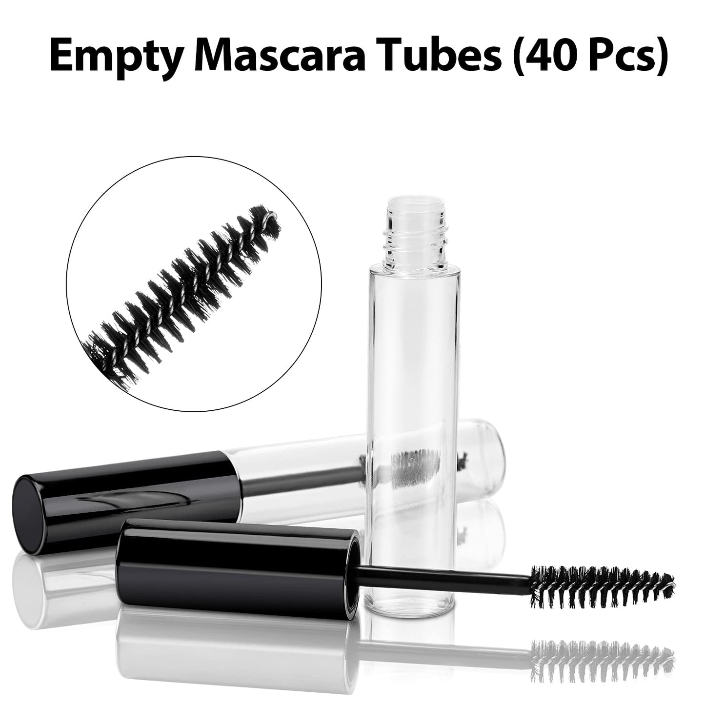 Maitys 40 Pieces 10 ml Empty Mascara Tubes Eyelash Wand Refillable Clear Bottles Eyelash Cream Container Bottle with 4 Pieces Transparent Funnels Transferring Castor Oil for DIY Cosmetics (Black)