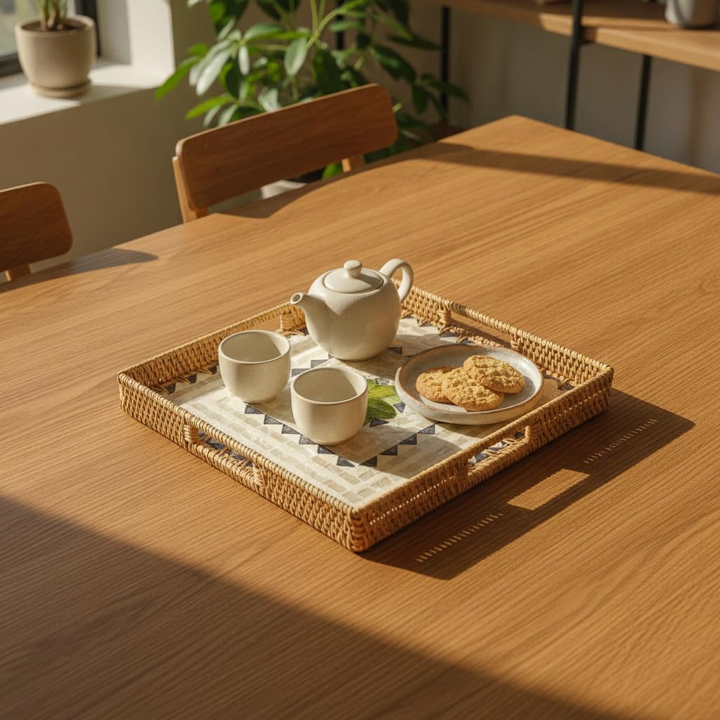 Yunhgft Rattan S Tray with, Luxury Tray for Coffee Table, Bed, TV, or Perfume Display