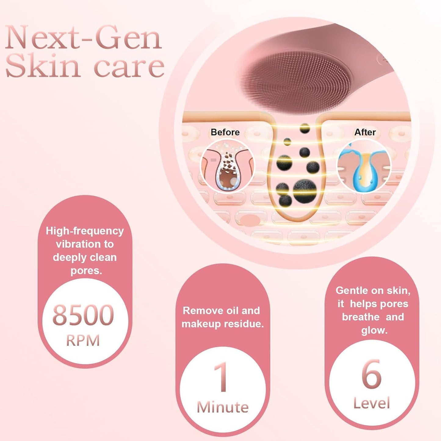 LZP Silicone Face Scrubber, Electric Facial Cleansing Brush with 6 Speeds Vibration Technology, Rechargeable & Waterproof Exfoliating Scrub Brush for Cleansing and Massaging, Men Women