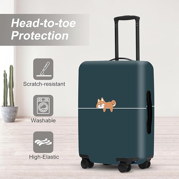 Hunter Green Luggage Cover, Washable Suitcase Protector Simple Cartoon Fox Design Anti-scratch for 32",34"Bag
