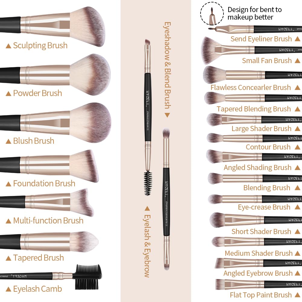 MAGEFY Makeup Brushes, 22 Pcs Professional Premium Synthetic Makeup Brush Set with Case, Foundation Eyeshadow Brush Travel Make up Brushes Set (Blackgold)