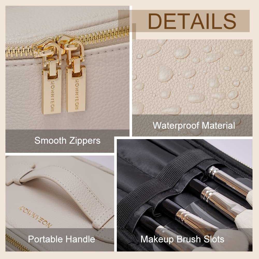 Camdeez Cosmetic Bag,ROWNYEON Makeup Bag,Portable Makeup Train Case,Travel Toiletry Bag Case Organizer for Women,Beige