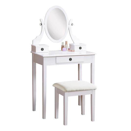 Roundhill Furniture Moniya White Wood Vanity Table and Stool Set (3415WH) Medium