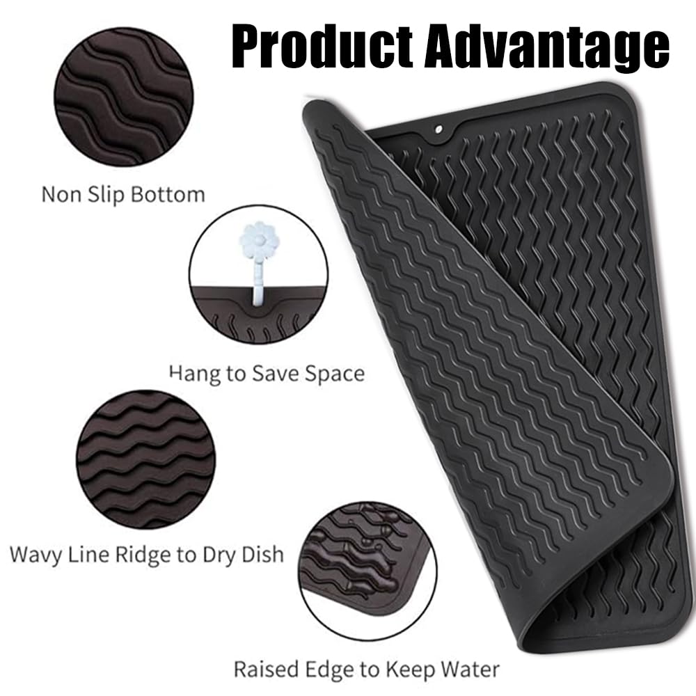 Ouliget Barber Mat for Clippers,Anti Slip Flexible Rubber Flexible Rubber Mat,Countertop Protection Mat for Bar Service Sink Mat Beauty Salon Station Pad,15.6x12 Inches (Black)