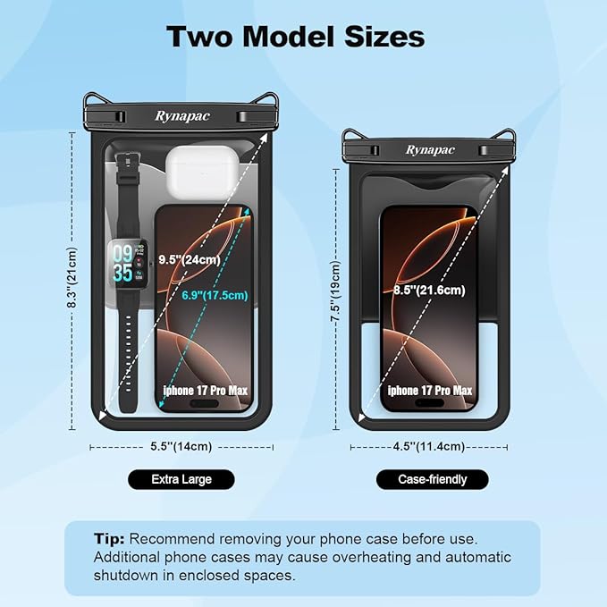 Waterproof Phone Pouch - 8.5in Waterproof Phone Case with Lanyard, IPX8 Cell Phone Dry Bag Beach Essentials for iPhone 17 16 15 Pro Max, Galaxy S25 S24 Ultra, 2 Pack