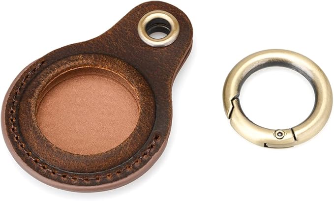 Tusks Land for AirTag Holder, Genuine Leather Compatible with Apple Airtag Keychain, Anti-Loss Tracker Case for Dogs, Cats, Pets, Keys, Bags, Luggage, Durable & Stylish Accessory