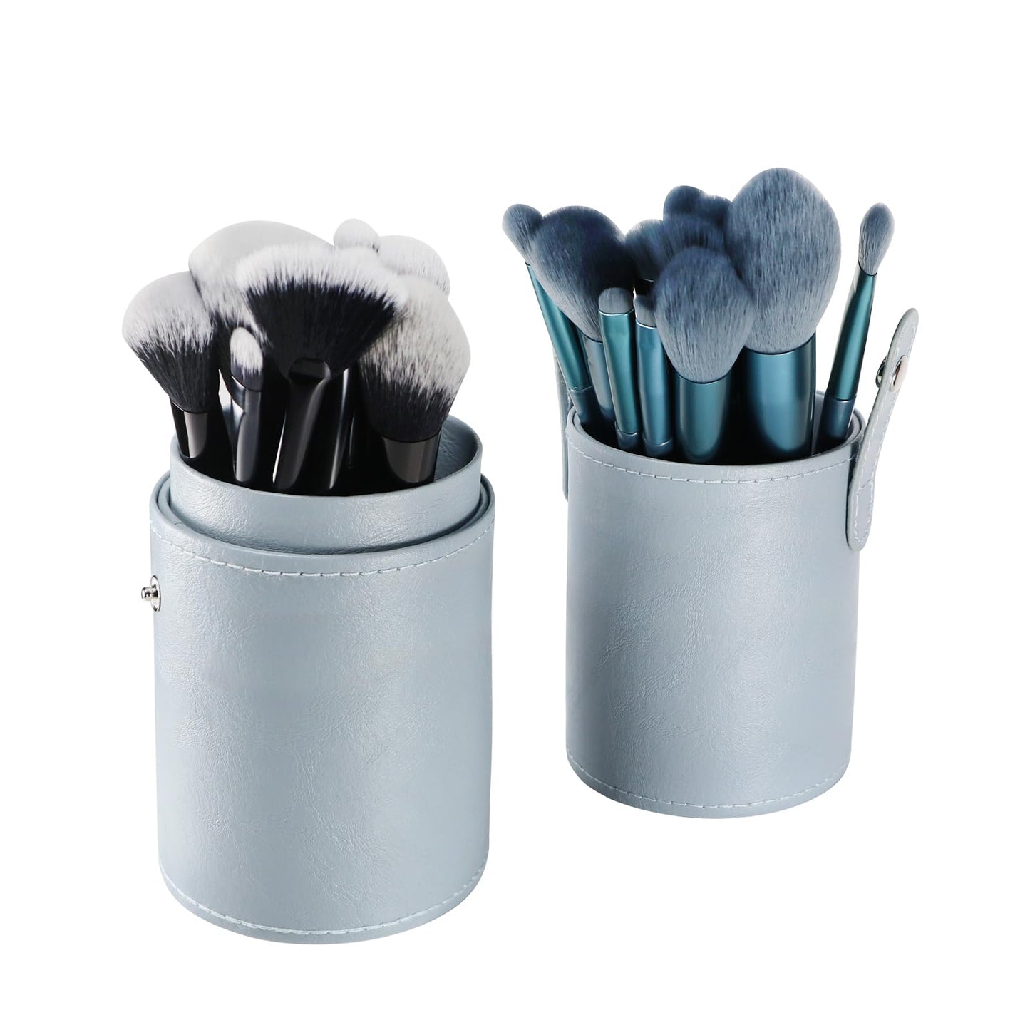 Kososuru Portable Makeup Brush Case,Pu Leather Makeup Brush Holder with Button,Travel Cup Storage Dustproof Makeup Cosmetic Bags for Women (Light blue)