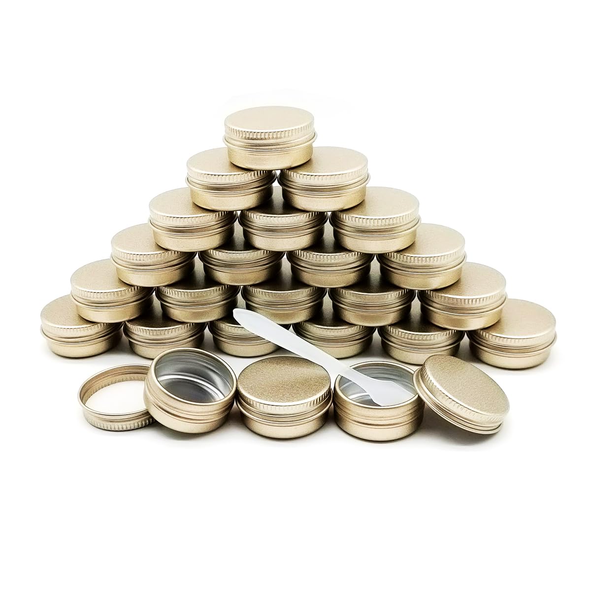 Wopanxye 24pcs Aluminum Tin Jars, 10ml Empty Cosmetic Container Pots, Travel Makeup Tin with Screw Lids, 10g Refillable Small Cosmetic Pot for Eyeshadow Cream Sample Lip Balm Powder Candle, Matte Gold